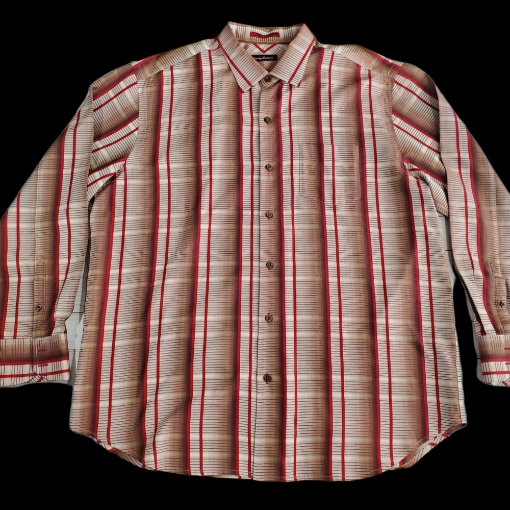 Tommy Bahama mens red plaid long sleeve button up shirt size XL